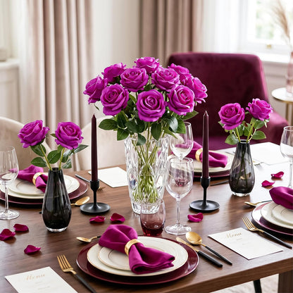 14PCS Red Roses Artificial Flowers, Fake Red Roses Bouquet