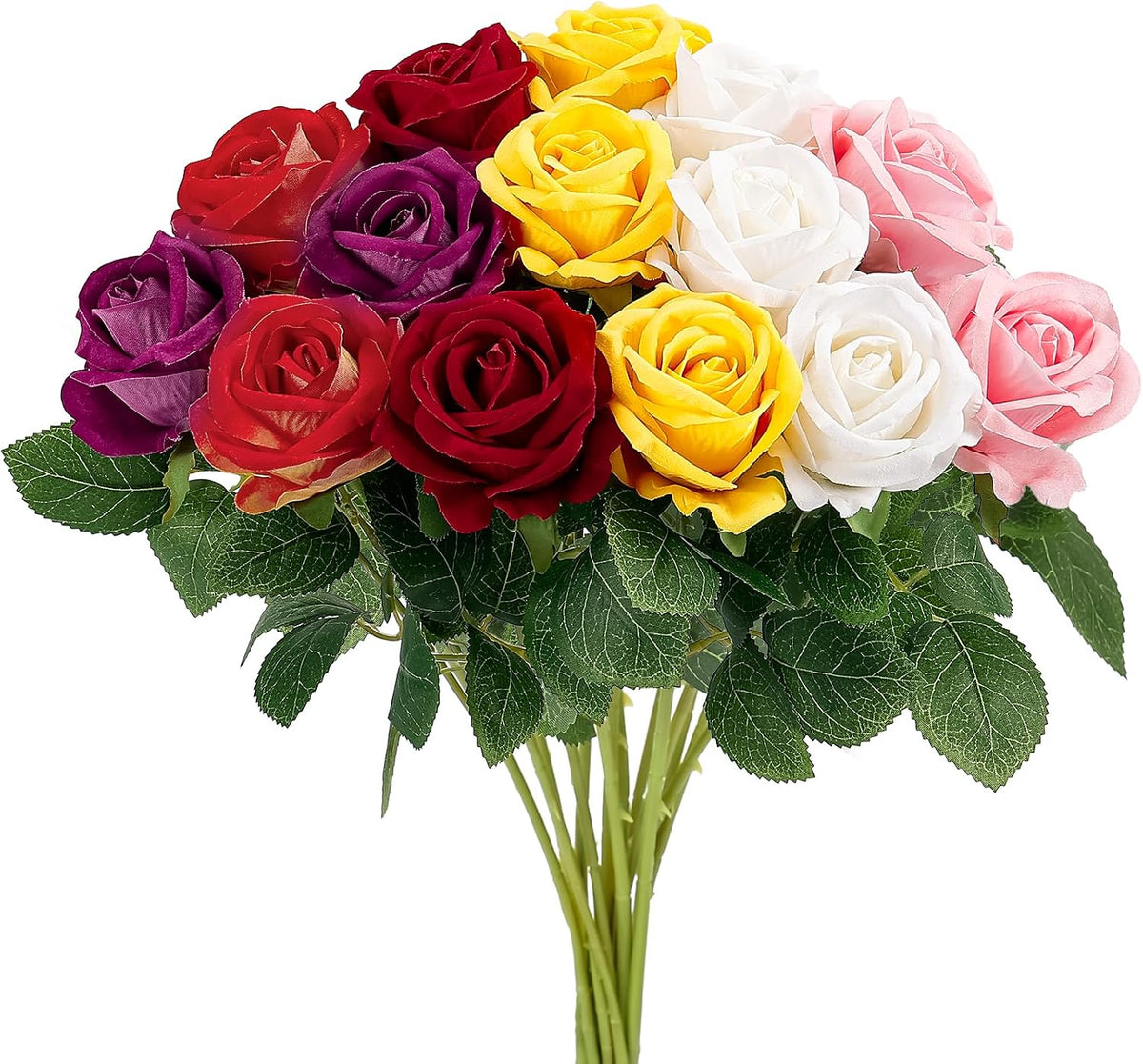 14PCS Red Roses Artificial Flowers, Fake Red Roses Bouquet