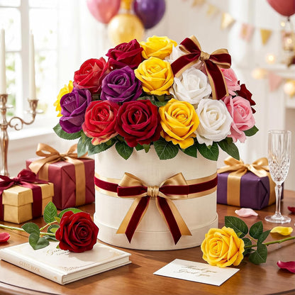 14PCS Red Roses Artificial Flowers, Fake Red Roses Bouquet