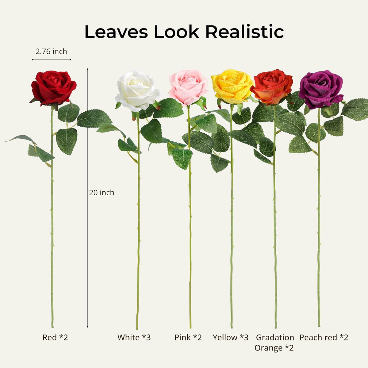 14PCS Red Roses Artificial Flowers, Fake Red Roses Bouquet