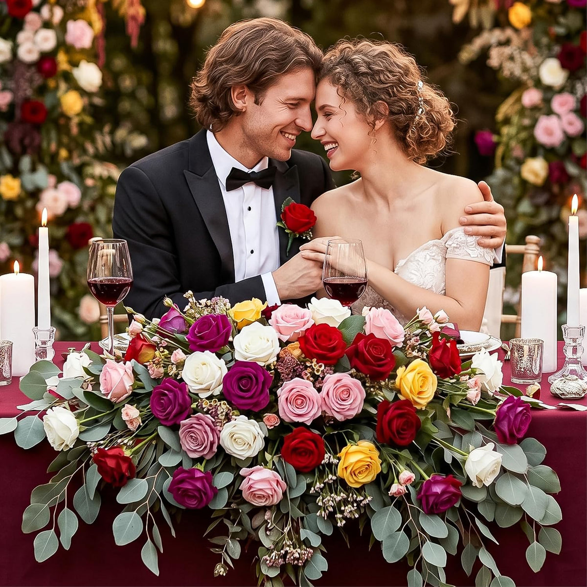 14PCS Red Roses Artificial Flowers, Fake Red Roses Bouquet