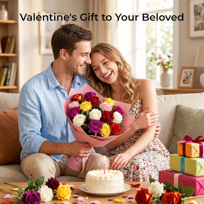 14PCS Red Roses Artificial Flowers, Fake Red Roses Bouquet