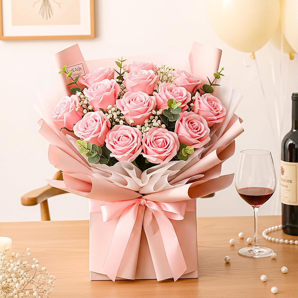 14PCS Red Roses Artificial Flowers, Fake Red Roses Bouquet