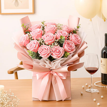 14PCS Red Roses Artificial Flowers, Fake Red Roses Bouquet