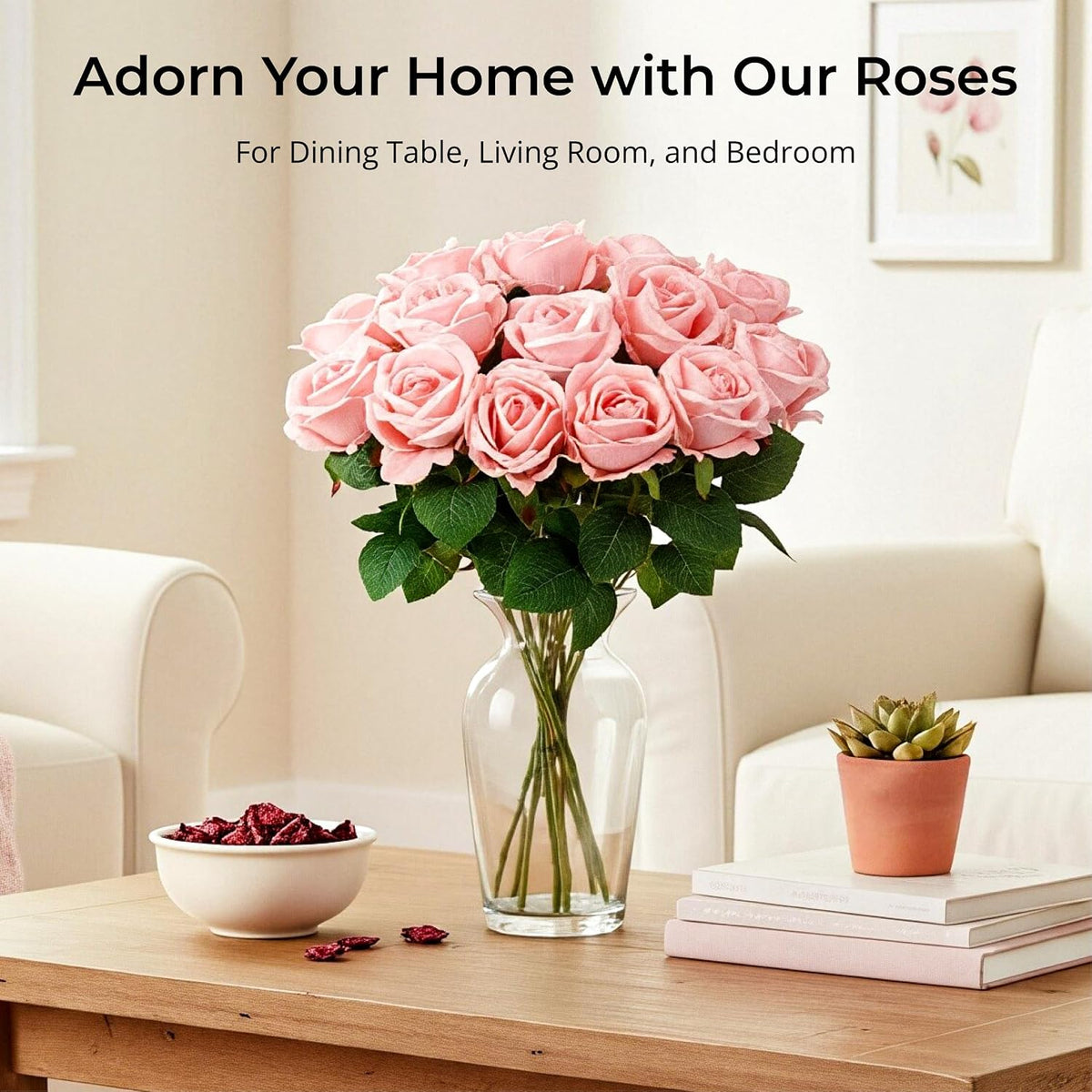 14PCS Red Roses Artificial Flowers, Fake Red Roses Bouquet
