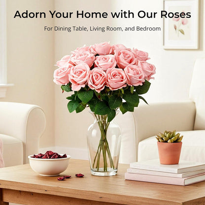 14PCS Red Roses Artificial Flowers, Fake Red Roses Bouquet