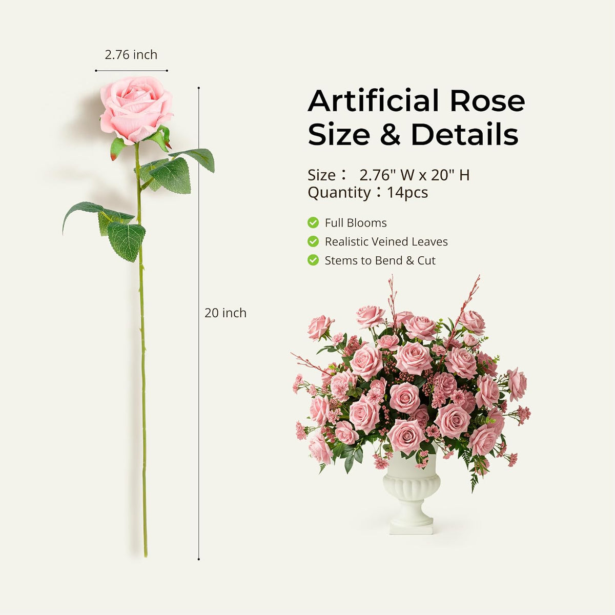 14PCS Red Roses Artificial Flowers, Fake Red Roses Bouquet