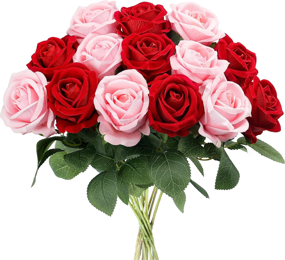 14PCS Red Roses Artificial Flowers, Fake Red Roses Bouquet