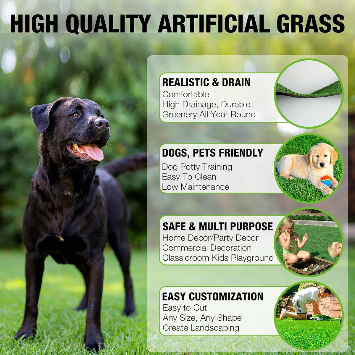 2FT X 6FT Artificial Turf Runner Rug Indoor Outdoor - Realistic Narrow Fake Grass Carpet Patio Balcony Floor Covering - Pets Friendly & Drainage Dog Grass Pad