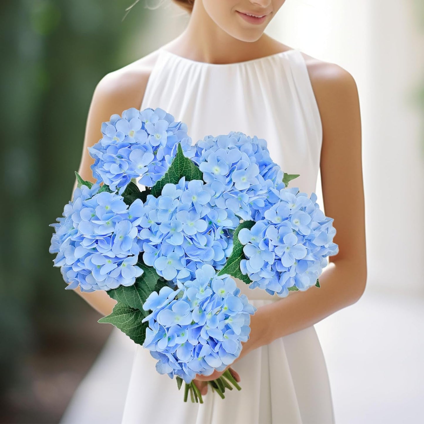 6PCS Blue Hydrangea Artificial Flowers, Bulk Silk Fake Flower with Stems, Faux Hydrangeas Bouquets for Home Décor, Wedding, Party, and Office Table Centerpieces.