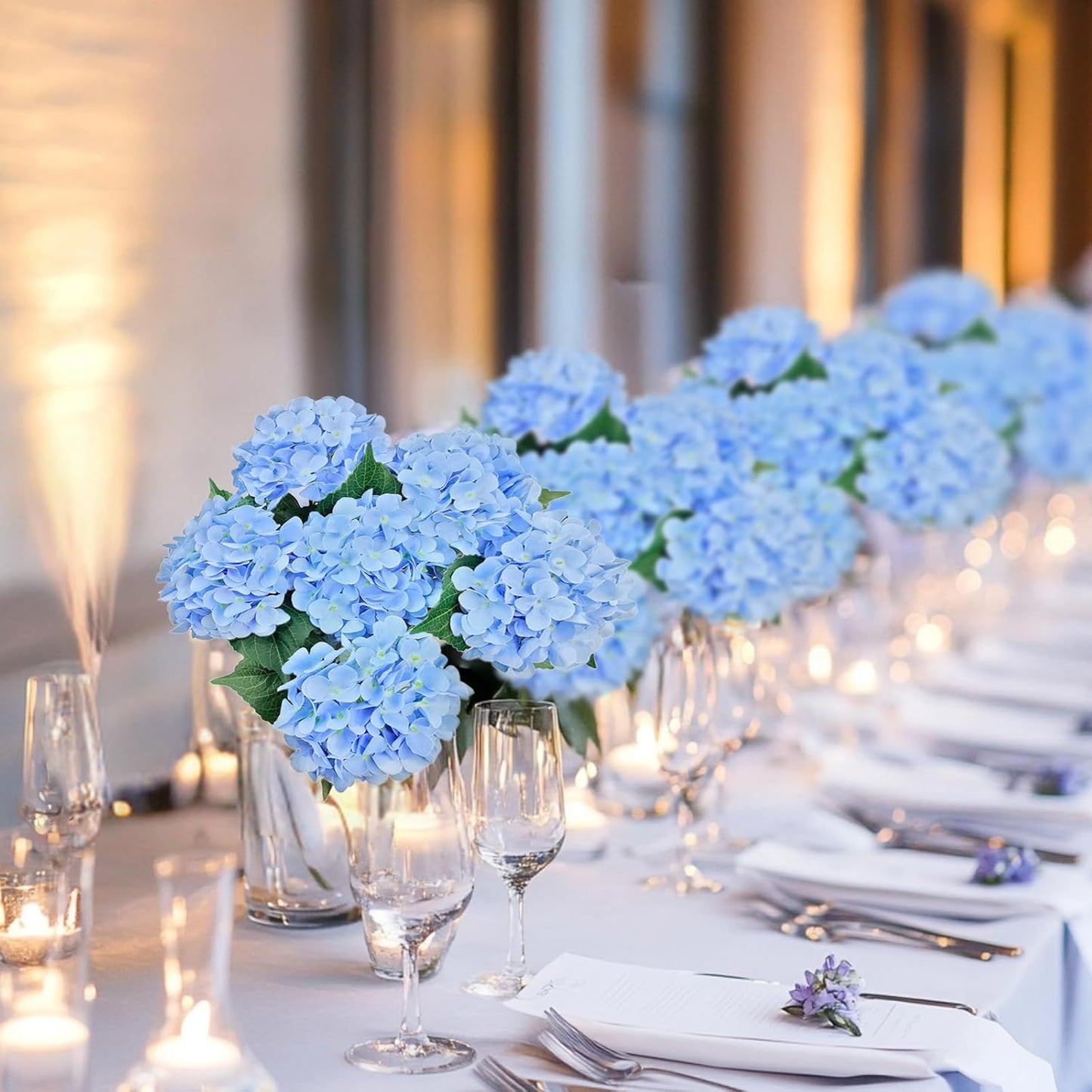 6PCS Blue Hydrangea Artificial Flowers, Bulk Silk Fake Flower with Stems, Faux Hydrangeas Bouquets for Home Décor, Wedding, Party, and Office Table Centerpieces.