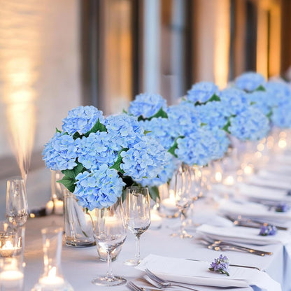 6PCS Blue Hydrangea Artificial Flowers, Bulk Silk Fake Flower with Stems, Faux Hydrangeas Bouquets for Home Décor, Wedding, Party, and Office Table Centerpieces.