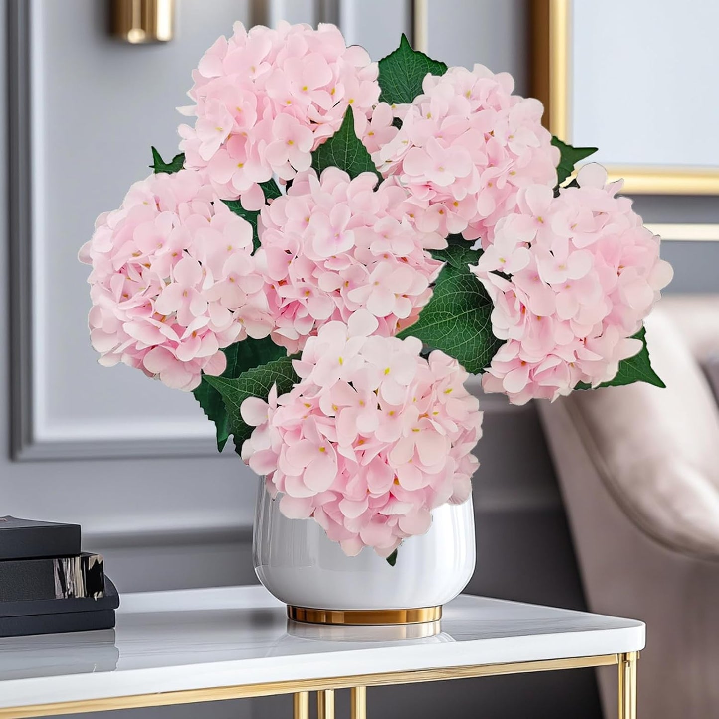 6PCS Blue Hydrangea Artificial Flowers, Bulk Silk Fake Flower with Stems, Faux Hydrangeas Bouquets for Home Décor, Wedding, Party, and Office Table Centerpieces.