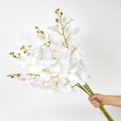 6 Pcs Artificial Orchid Stems 33.5" Tall 9 Large Petals Fake White Phalaenopsis Flower Arrangements for Home Wedding Living Room Table Centerpiece Office Table Decor White