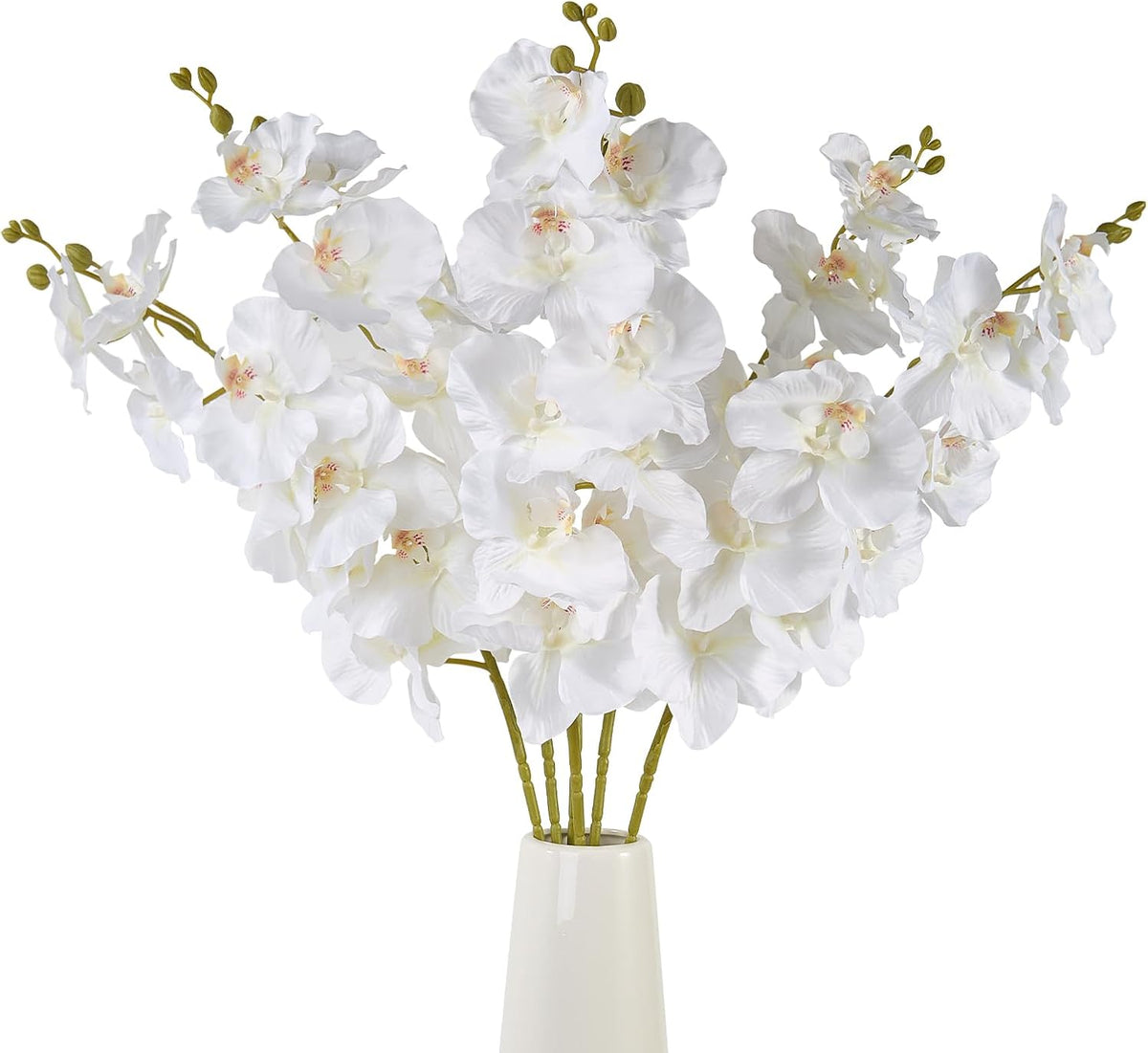 6 Pcs Artificial Orchid Stems 33.5" Tall 9 Large Petals Fake White Phalaenopsis Flower Arrangements for Home Wedding Living Room Table Centerpiece Office Table Decor White
