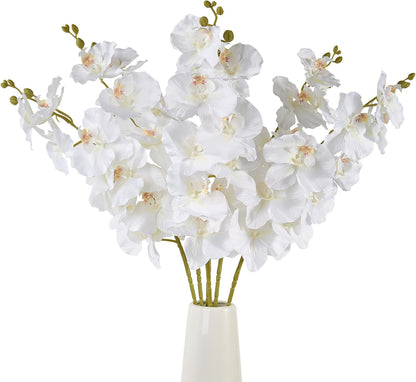 6 Pcs Artificial Orchid Stems 33.5" Tall 9 Large Petals Fake White Phalaenopsis Flower Arrangements for Home Wedding Living Room Table Centerpiece Office Table Decor White