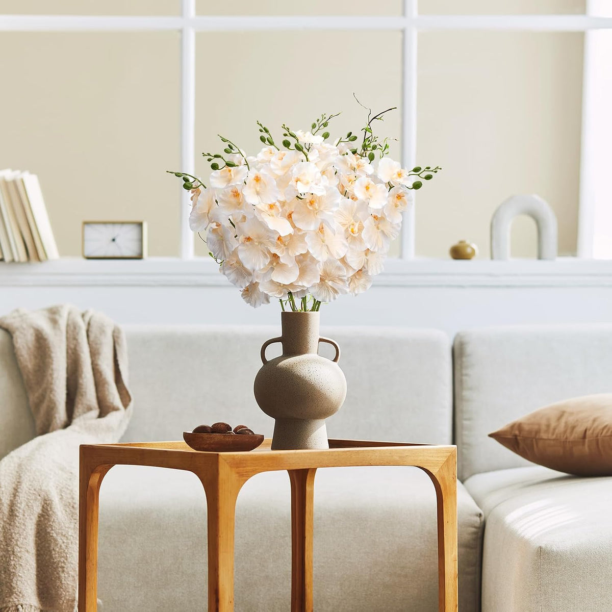 6 Pcs Artificial Orchid Stems 33.5" Tall 9 Large Petals Fake White Phalaenopsis Flower Arrangements for Home Wedding Living Room Table Centerpiece Office Table Decor White