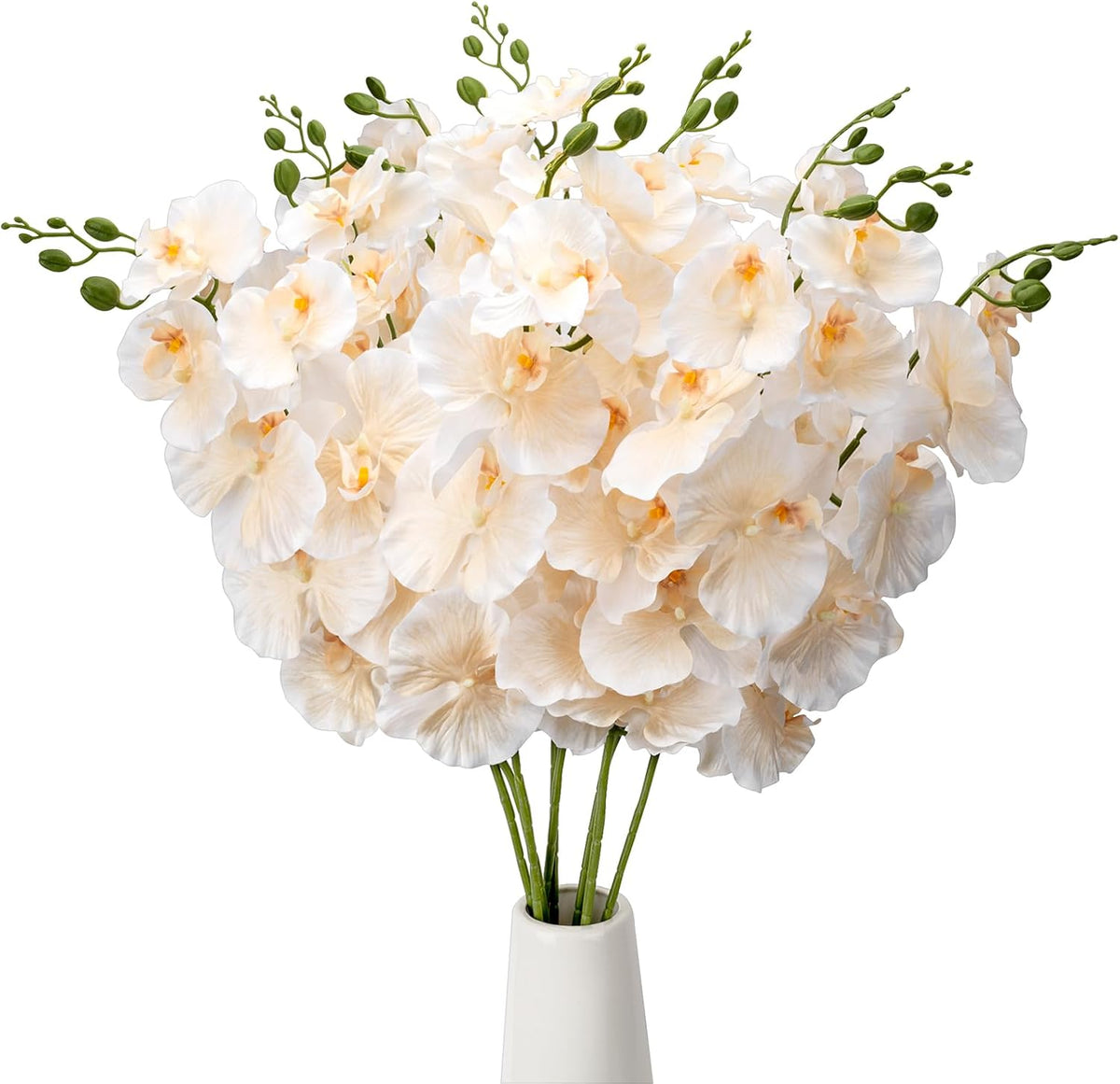 6 Pcs Artificial Orchid Stems 33.5" Tall 9 Large Petals Fake White Phalaenopsis Flower Arrangements for Home Wedding Living Room Table Centerpiece Office Table Decor White