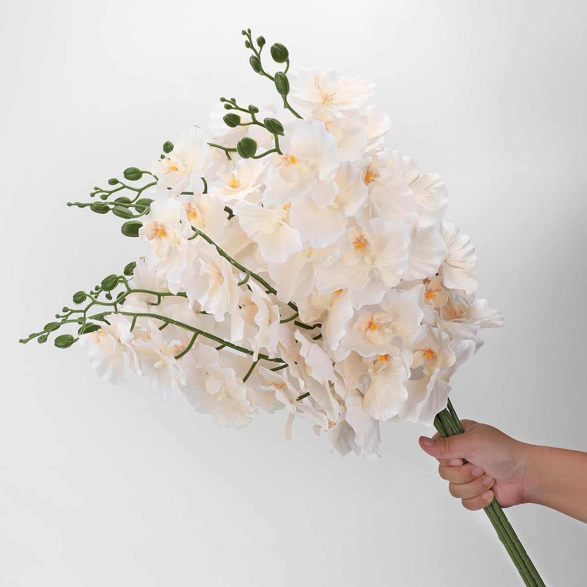 6 Pcs Artificial Orchid Stems 33.5" Tall 9 Large Petals Fake White Phalaenopsis Flower Arrangements for Home Wedding Living Room Table Centerpiece Office Table Decor White