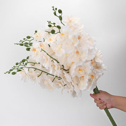 6 Pcs Artificial Orchid Stems 33.5" Tall 9 Large Petals Fake White Phalaenopsis Flower Arrangements for Home Wedding Living Room Table Centerpiece Office Table Decor White