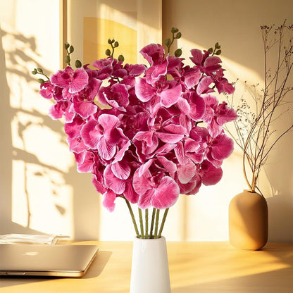 6 Pcs Artificial Orchid Stems 33.5" Tall 9 Large Petals Fake White Phalaenopsis Flower Arrangements for Home Wedding Living Room Table Centerpiece Office Table Decor White