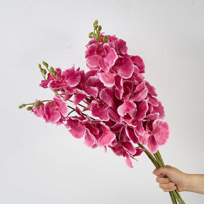 6 Pcs Artificial Orchid Stems 33.5" Tall 9 Large Petals Fake White Phalaenopsis Flower Arrangements for Home Wedding Living Room Table Centerpiece Office Table Decor White