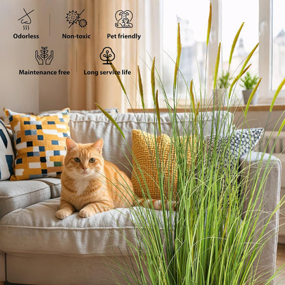 3ft 2-Pack Artificial Cattail Reed Grass, 35in Artificial Indoor Outdoor Fake Onion Grass Plant, Home Office Decorative Artificial Plants in Pot Faux Plant Greenery, Housewarming Gift, Green
