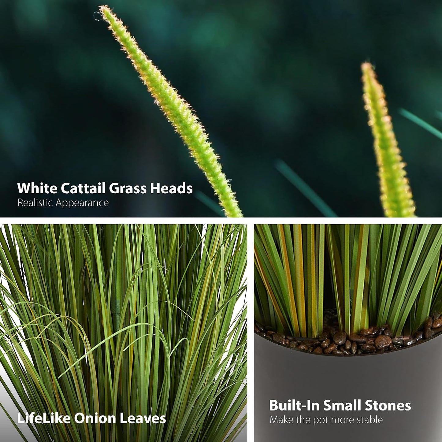 3ft 2-Pack Artificial Cattail Reed Grass, 35in Artificial Indoor Outdoor Fake Onion Grass Plant, Home Office Decorative Artificial Plants in Pot Faux Plant Greenery, Housewarming Gift, Green
