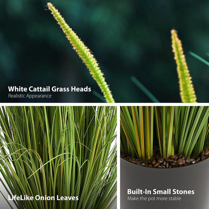 3ft 2-Pack Artificial Cattail Reed Grass, 35in Artificial Indoor Outdoor Fake Onion Grass Plant, Home Office Decorative Artificial Plants in Pot Faux Plant Greenery, Housewarming Gift, Green