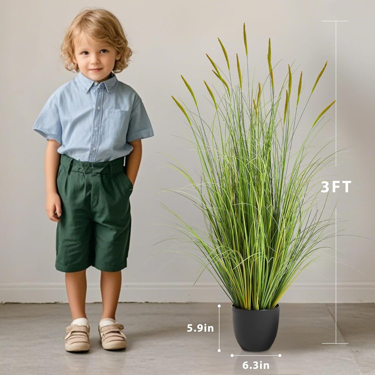 3ft 2-Pack Artificial Cattail Reed Grass, 35in Artificial Indoor Outdoor Fake Onion Grass Plant, Home Office Decorative Artificial Plants in Pot Faux Plant Greenery, Housewarming Gift, Green
