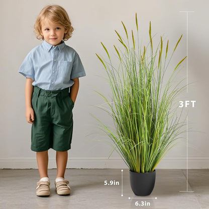 3ft 2-Pack Artificial Cattail Reed Grass, 35in Artificial Indoor Outdoor Fake Onion Grass Plant, Home Office Decorative Artificial Plants in Pot Faux Plant Greenery, Housewarming Gift, Green