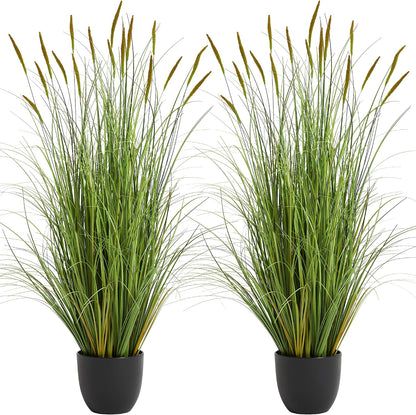 3ft 2-Pack Artificial Cattail Reed Grass, 35in Artificial Indoor Outdoor Fake Onion Grass Plant, Home Office Decorative Artificial Plants in Pot Faux Plant Greenery, Housewarming Gift, Green
