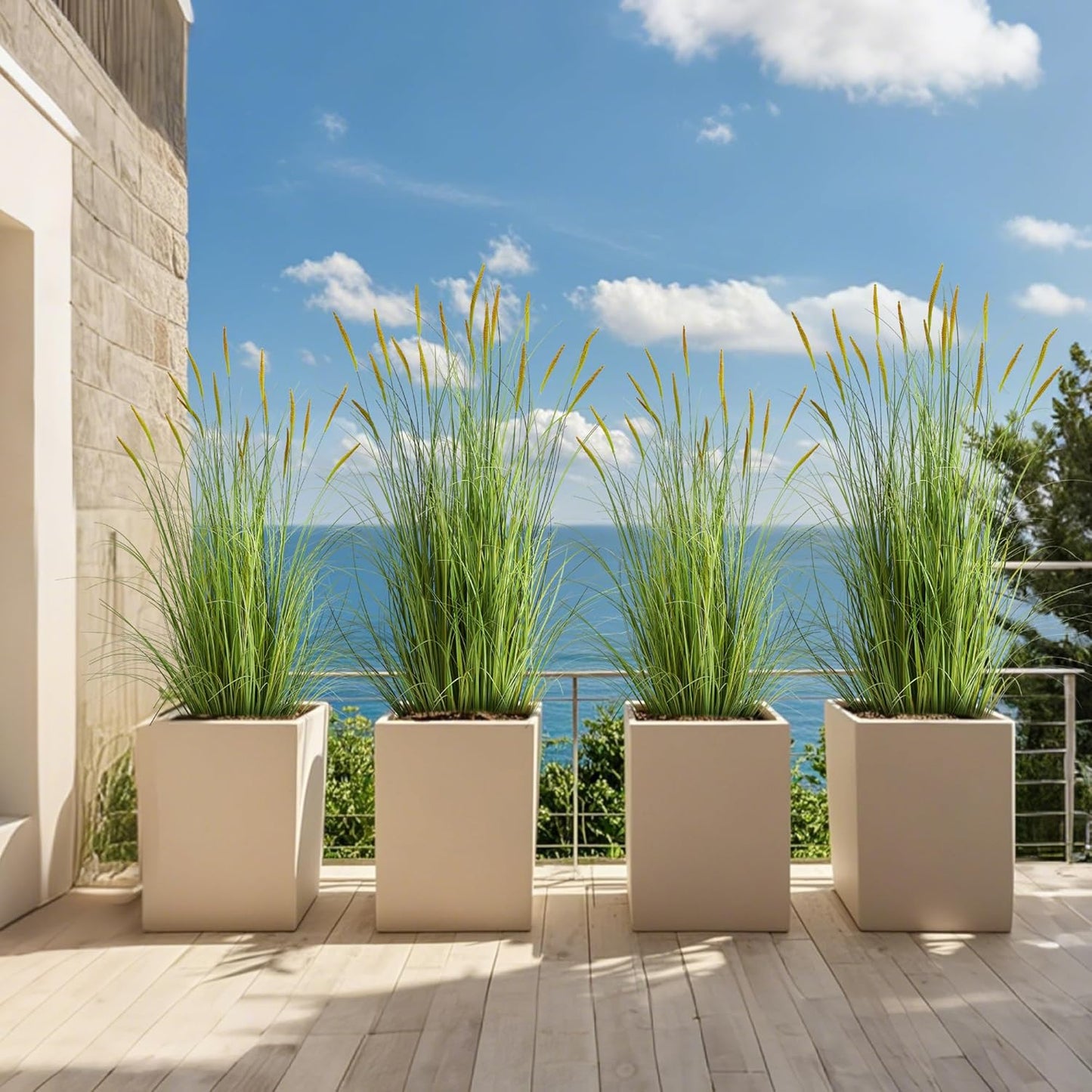 3ft 2-Pack Artificial Cattail Reed Grass, 35in Artificial Indoor Outdoor Fake Onion Grass Plant, Home Office Decorative Artificial Plants in Pot Faux Plant Greenery, Housewarming Gift, Green