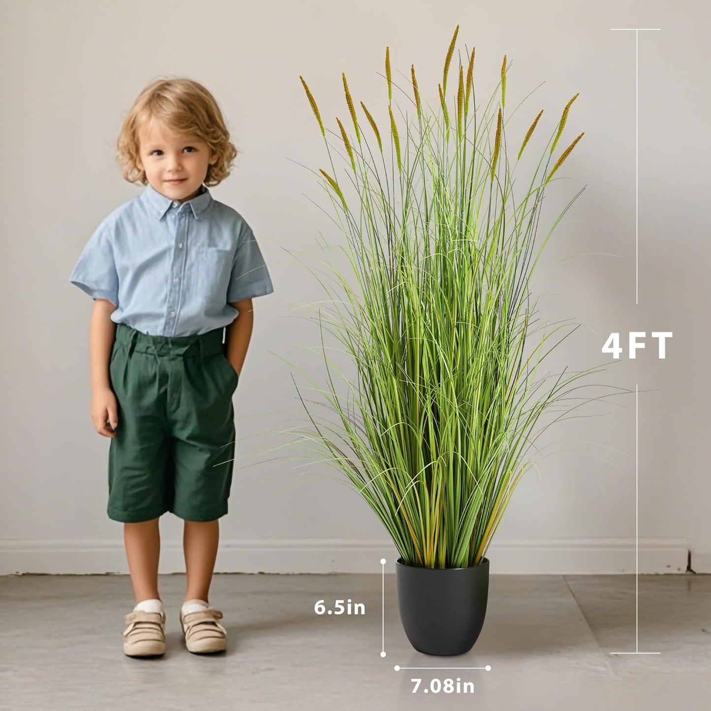 3ft 2-Pack Artificial Cattail Reed Grass, 35in Artificial Indoor Outdoor Fake Onion Grass Plant, Home Office Decorative Artificial Plants in Pot Faux Plant Greenery, Housewarming Gift, Green