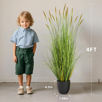 3ft 2-Pack Artificial Cattail Reed Grass, 35in Artificial Indoor Outdoor Fake Onion Grass Plant, Home Office Decorative Artificial Plants in Pot Faux Plant Greenery, Housewarming Gift, Green