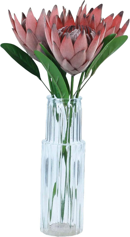 Artificial Protea Cynaroides for Flower Arrangements, Faux Silk Bouquet for Table Decoration Centerpieces, Wedding (3 Pieces, Red)