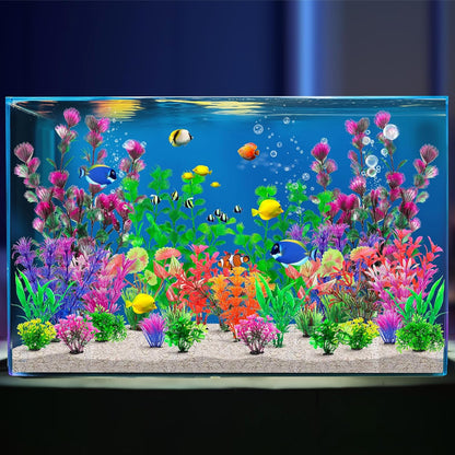 CousDUoBe 30Pcs Aquarium Plants, Fish Tank Accessories Artificial Aquatic Plants,Full Set of Fish Tank Decorations, Various Sizes