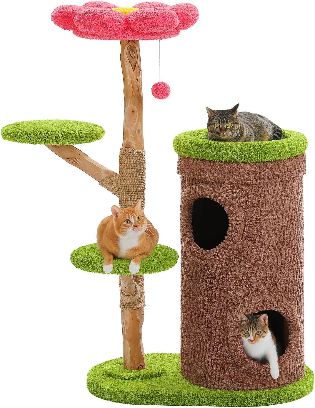 Forest Cat Tree with Flower Condos, Cute Tall Cat Tower with Scratching Posts & Padded Perch, Multi-Level Kitty Activity Center for Indoor Cats, Indoor Jungle Gym Furniture