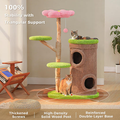 Forest Cat Tree with Flower Condos, Cute Tall Cat Tower with Scratching Posts & Padded Perch, Multi-Level Kitty Activity Center for Indoor Cats, Indoor Jungle Gym Furniture