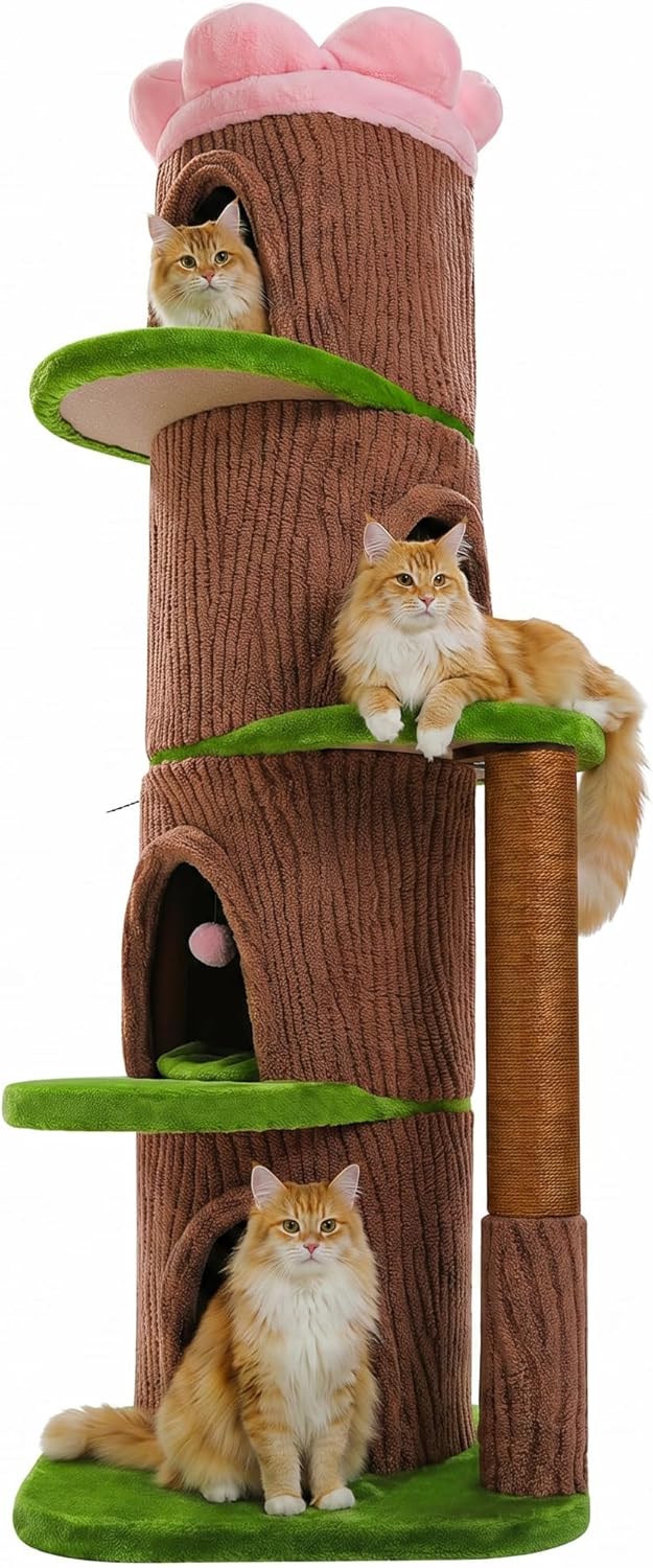 Forest Cat Tree with Flower Condos, Cute Tall Cat Tower with Scratching Posts & Padded Perch, Multi-Level Kitty Activity Center for Indoor Cats, Indoor Jungle Gym Furniture