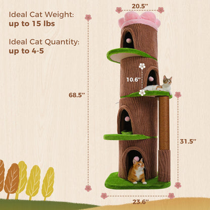 Forest Cat Tree with Flower Condos, Cute Tall Cat Tower with Scratching Posts & Padded Perch, Multi-Level Kitty Activity Center for Indoor Cats, Indoor Jungle Gym Furniture