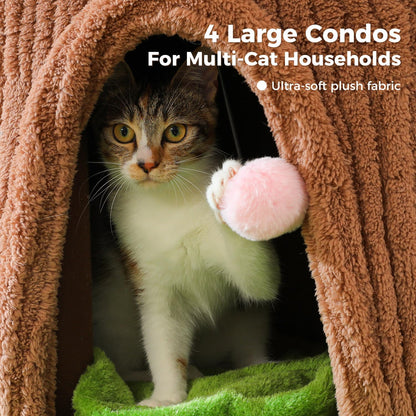 Forest Cat Tree with Flower Condos, Cute Tall Cat Tower with Scratching Posts & Padded Perch, Multi-Level Kitty Activity Center for Indoor Cats, Indoor Jungle Gym Furniture
