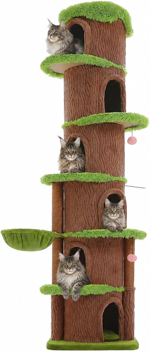 Forest Cat Tree with Flower Condos, Cute Tall Cat Tower with Scratching Posts & Padded Perch, Multi-Level Kitty Activity Center for Indoor Cats, Indoor Jungle Gym Furniture
