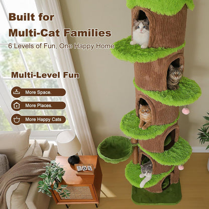 Forest Cat Tree with Flower Condos, Cute Tall Cat Tower with Scratching Posts & Padded Perch, Multi-Level Kitty Activity Center for Indoor Cats, Indoor Jungle Gym Furniture
