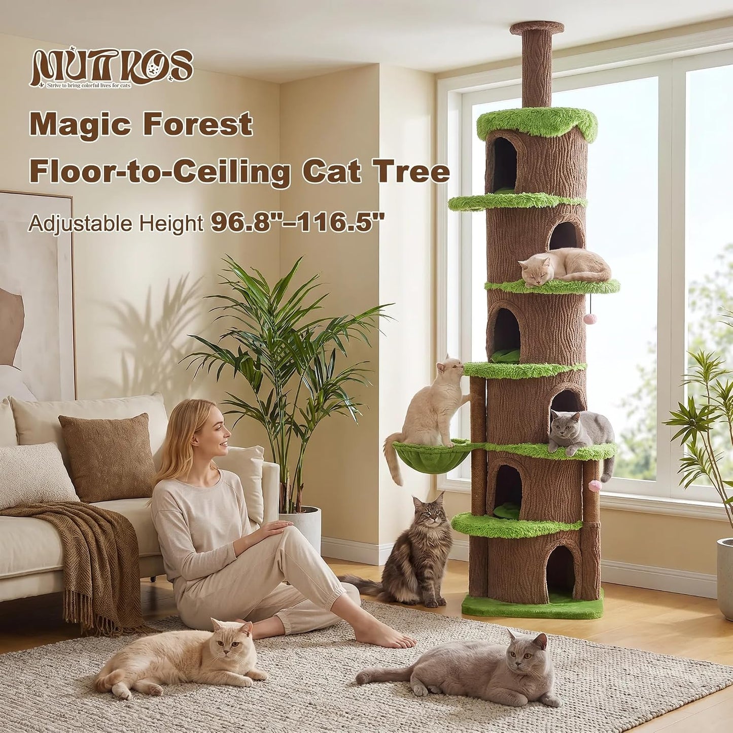 Forest Cat Tree with Flower Condos, Cute Tall Cat Tower with Scratching Posts & Padded Perch, Multi-Level Kitty Activity Center for Indoor Cats, Indoor Jungle Gym Furniture