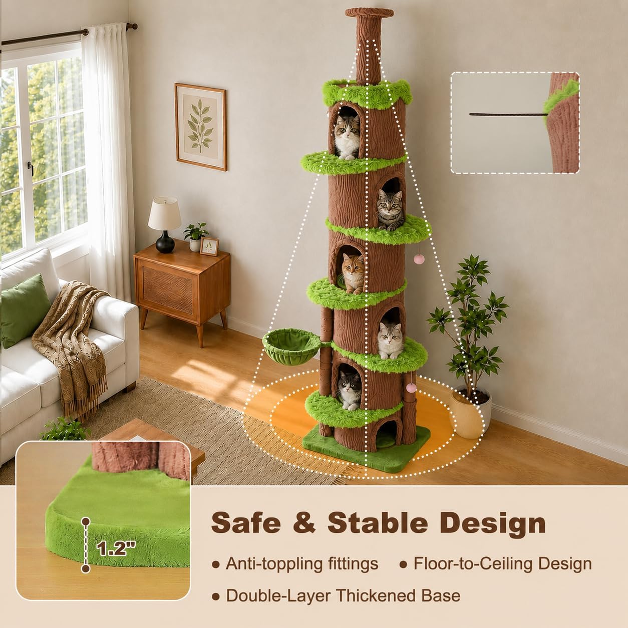 Forest Cat Tree with Flower Condos, Cute Tall Cat Tower with Scratching Posts & Padded Perch, Multi-Level Kitty Activity Center for Indoor Cats, Indoor Jungle Gym Furniture