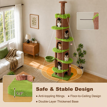 Forest Cat Tree with Flower Condos, Cute Tall Cat Tower with Scratching Posts & Padded Perch, Multi-Level Kitty Activity Center for Indoor Cats, Indoor Jungle Gym Furniture