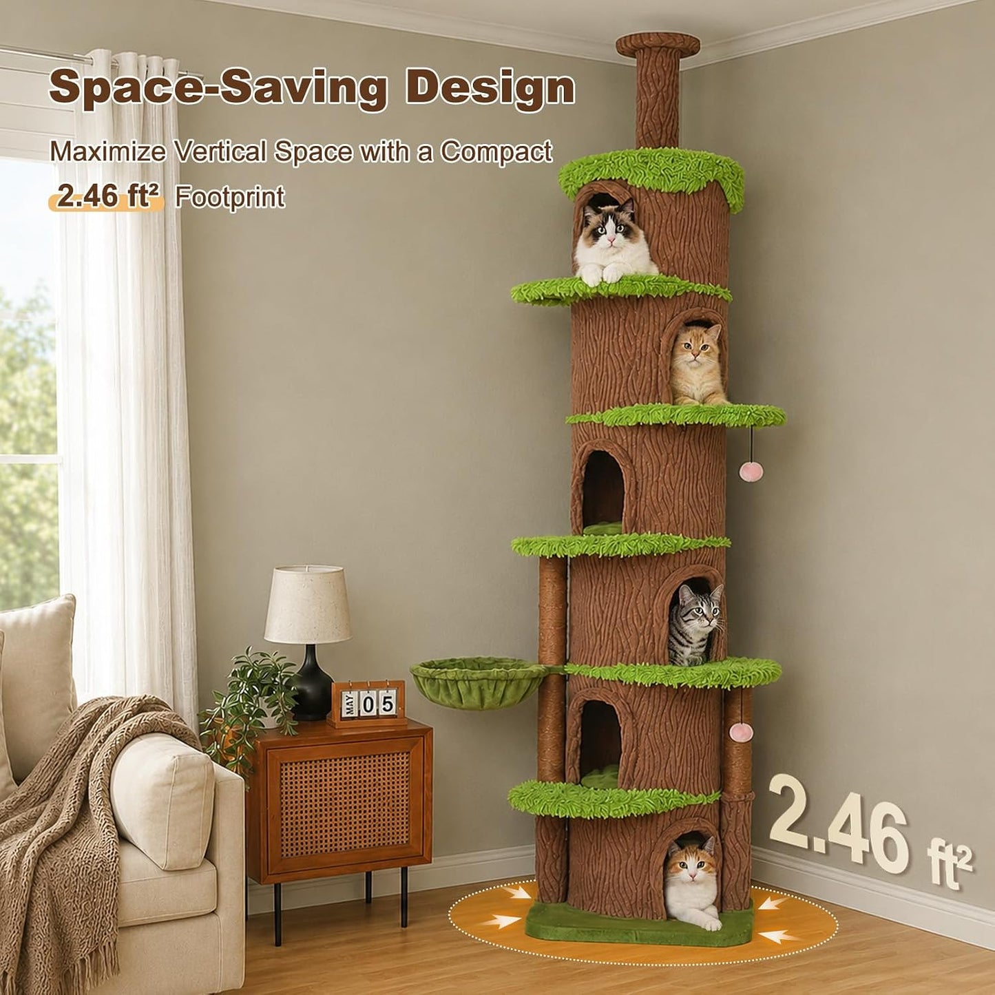 Forest Cat Tree with Flower Condos, Cute Tall Cat Tower with Scratching Posts & Padded Perch, Multi-Level Kitty Activity Center for Indoor Cats, Indoor Jungle Gym Furniture