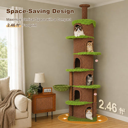 Forest Cat Tree with Flower Condos, Cute Tall Cat Tower with Scratching Posts & Padded Perch, Multi-Level Kitty Activity Center for Indoor Cats, Indoor Jungle Gym Furniture