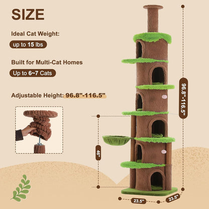 Forest Cat Tree with Flower Condos, Cute Tall Cat Tower with Scratching Posts & Padded Perch, Multi-Level Kitty Activity Center for Indoor Cats, Indoor Jungle Gym Furniture